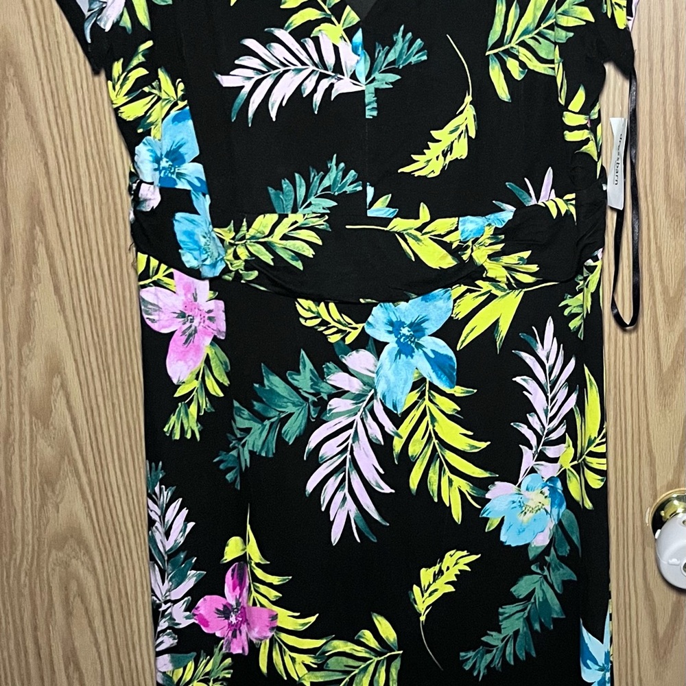 Dress Barn Black Floral Dress with Blue, Pink & Lime Accents